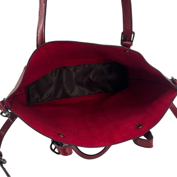 Red Leather Adjustable Strap Shoulder Hand Bag Purse - Picture 3 of 8